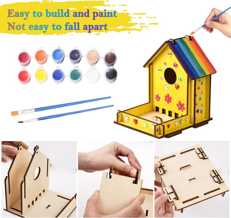 THWAS-LIGHT Crafts for Kids Ages 8-12 -Make Your Own Bird Feeder Wind Chime Kit with Diamond Stickers - 2 Pack Unfinished Wood DIY Kids STEM Painting Activities Crafts Outdoor Toys for Boys Girls Ages 6-8 3-5 - Image 4